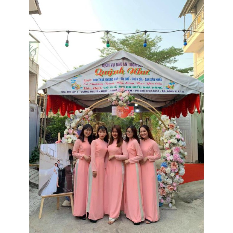 Áo dài phụ dâu màu hồng trơn