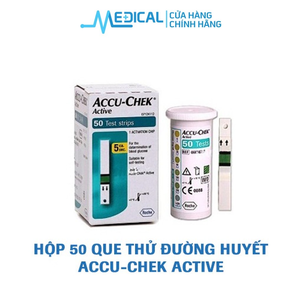 Que thử đường huyết Accu-Chek Active dùng cho máy đường Active chính hãng &quot; HỘP 50 TEST &quot;- MEDICAL