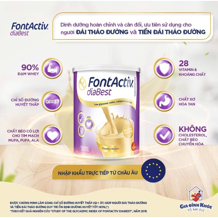 Sữa dinh dưỡng FontActiv Diabest dùng cho người ăn kiêng, bị tiểu đường, đái tháo đường thai kì