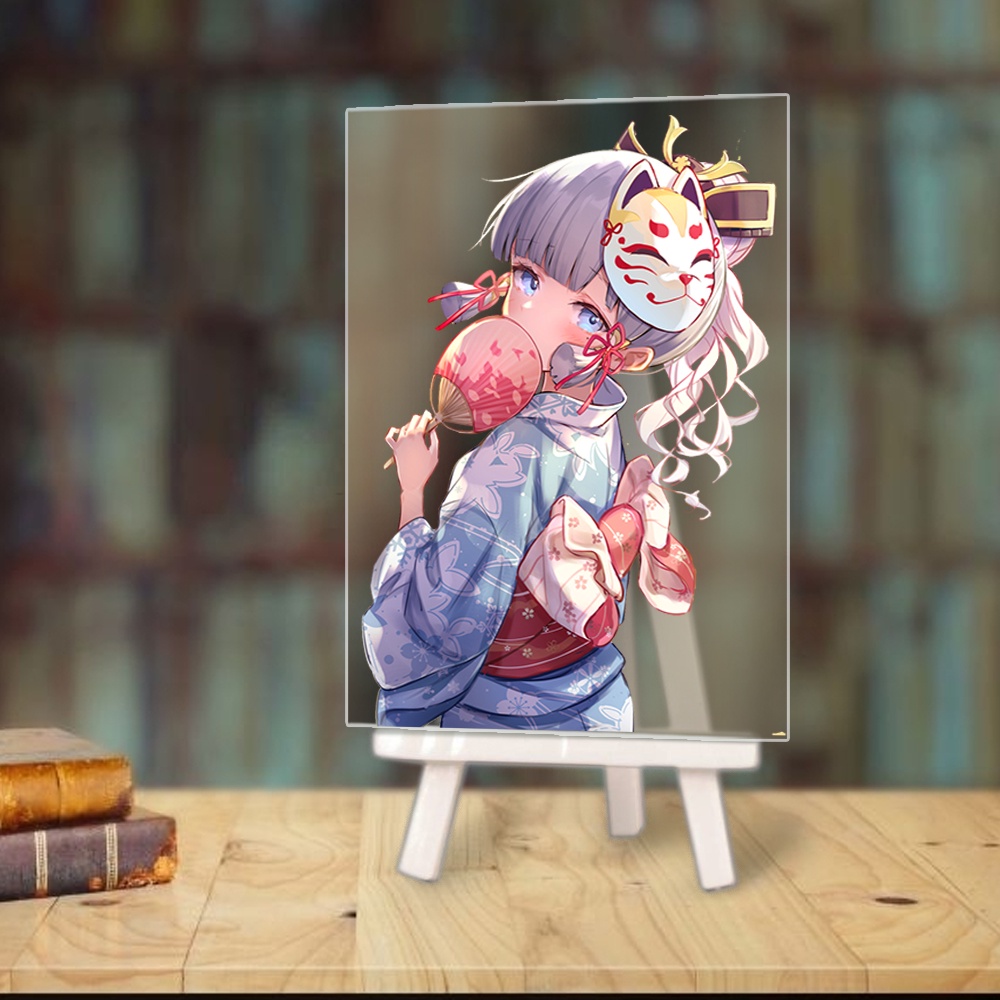 Tranh kính game GENSHIN IMPACT anime chibi acrylic mica trong trưng bày trang trí giá gỗ