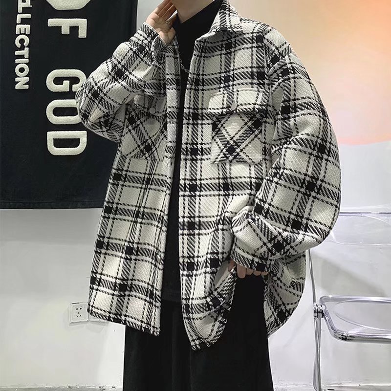 Áo Khoác Nam Dáng Rộng Họa Tiết Caro Phong Cách Hàn Quốc Trẻ Trung