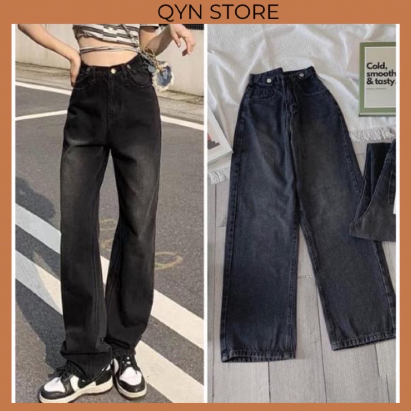 Quần Jeans Ống Suông TDMI lưng siêu cao rách kiểu