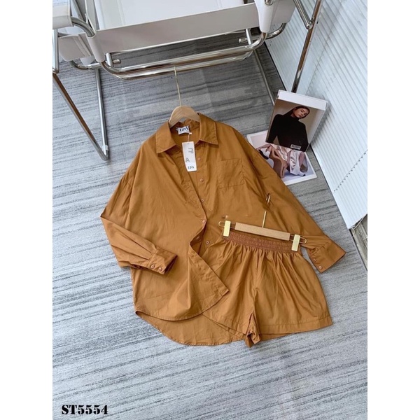 Set sơ mi dài tay phối quần short đũi lạnh