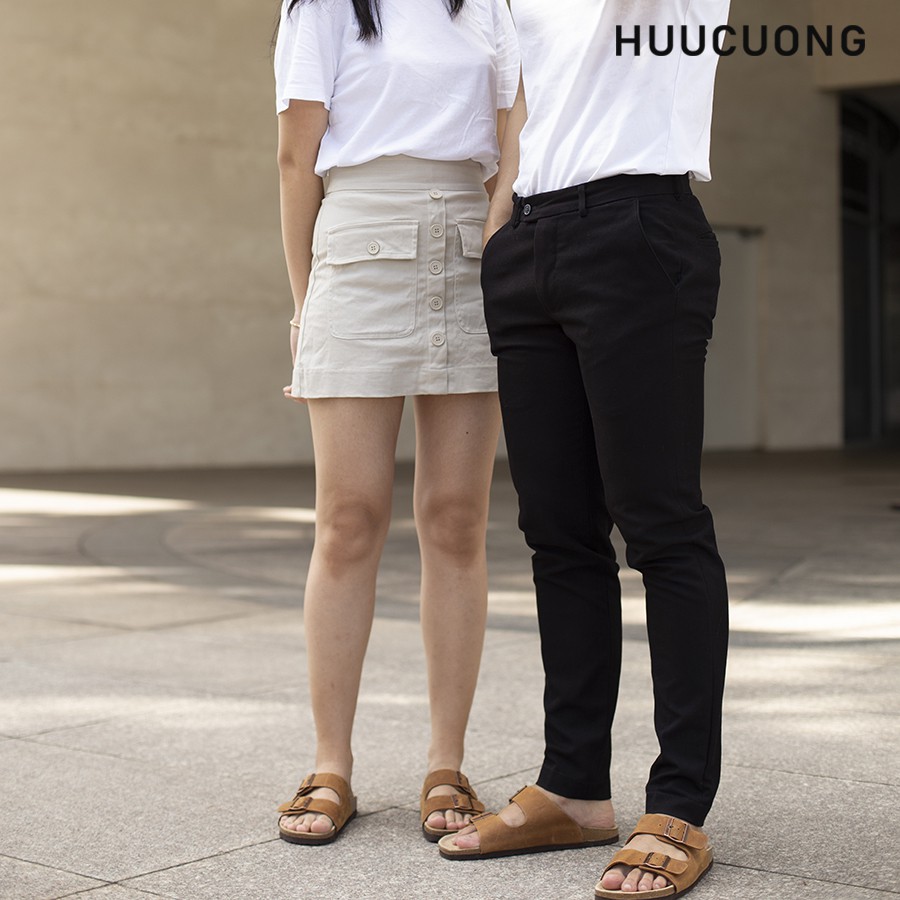 Dép unisex HUUCUONG 2 Khóa Da Thật Màu Nâu Đế Trấu