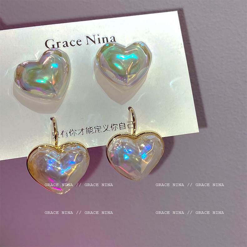 Bông tai nữ AY mặt hình trái tim đính ngọc trai pha lê đơn giản thanh lịch