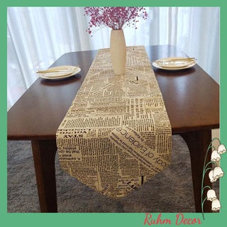 Khăn runner trải giữa bàn Ruhm Décor trang trí bàn trà decor thanh lịch- họa tiết Báo chí KR-D05