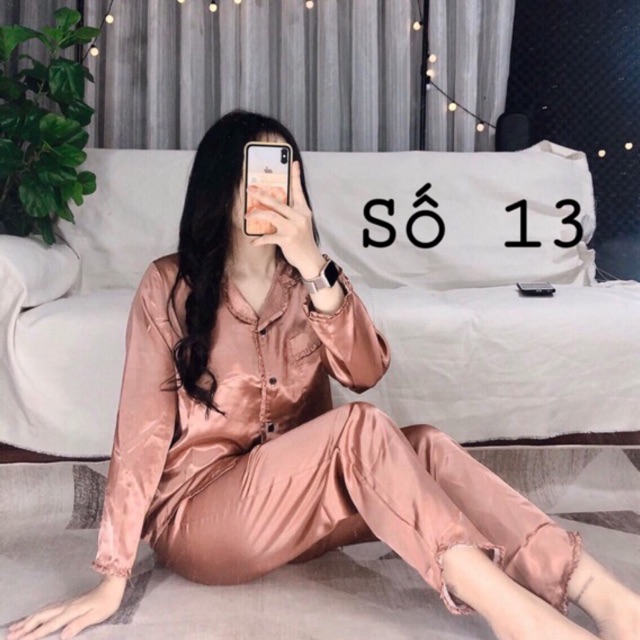 Đồ bộ pijama Lụa viền bèo-Tay dài Quần dài | BigBuy360 - bigbuy360.vn