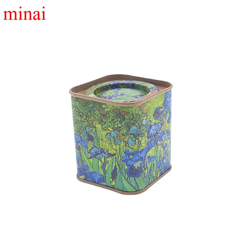 Hộp thiếc vuông rỗng đựng trà cà phê kẹo đường làm quà tặng họa tiết xinh xắn chất lượng cao