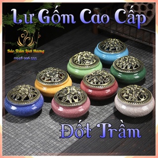 Lư Xông Trầm Hương - Đỉnh Đốt Nhang Bằng Gốm Vân Rạn Cao Cấp Thiết Kế Tinh Xảo Kèm Lót Bông Đế Chống Cháy
