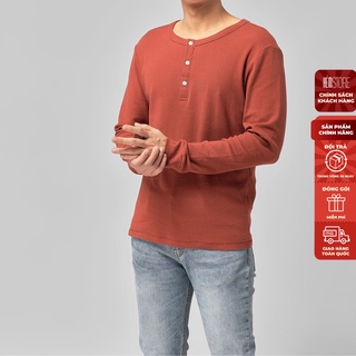 | Satoshi | Aó Thun nam SATS36 Waffle Dài Tay cổ tròn có khuy màu Đỏ chất liệu cotton vải dày đan rổ