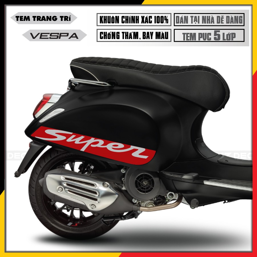 Tem Xe Vespa Sprint/Primavera/GTS Super Mã VP020 | Tem Rời Cắt Khuôn Sẵn, Chất Liệu PVC 5 Lớp Cao Cấp