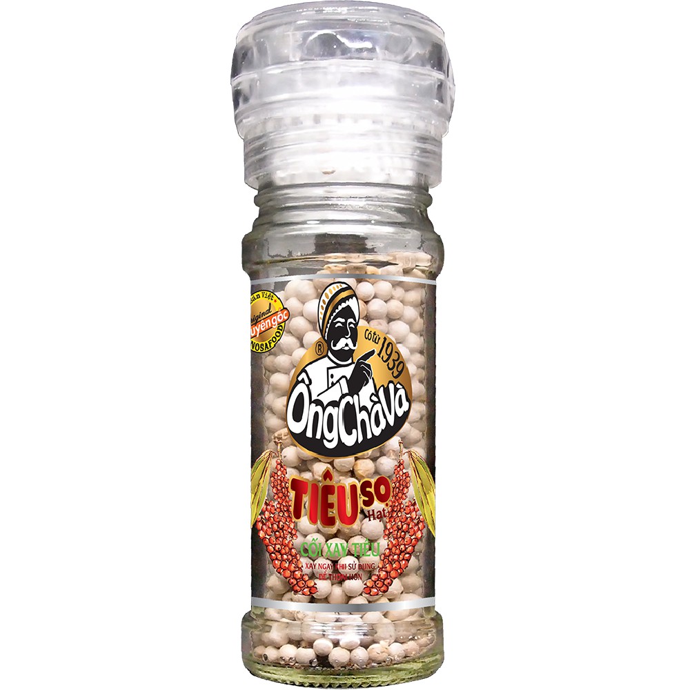 Tiêu sọ hạt Ông Chà Và 40gram (White pepper), cối xay tiện dụng