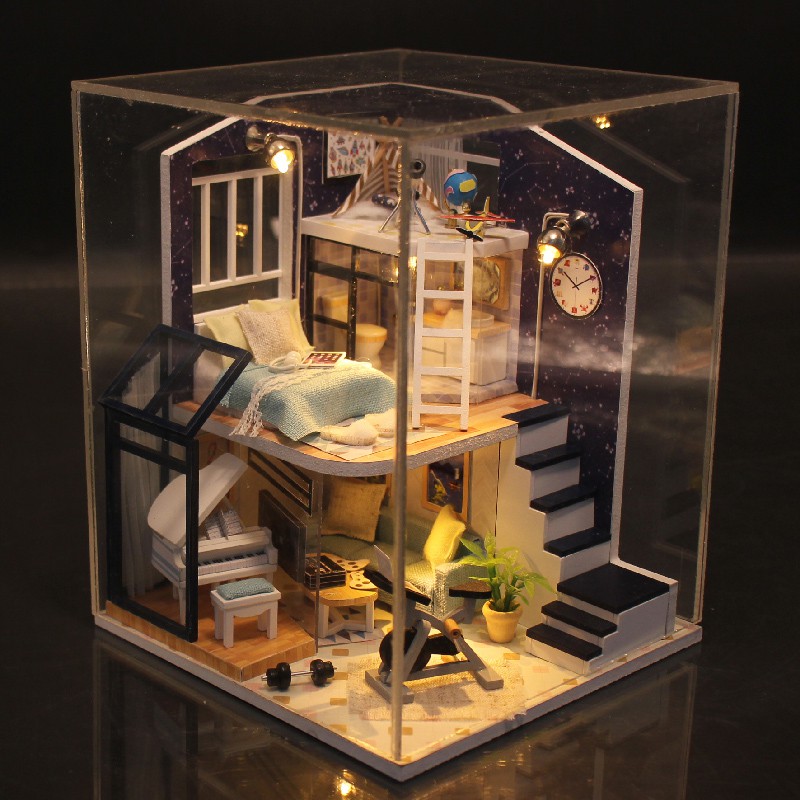 Mô hình nhà DIY Doll House Shining Star Kèm Mica Chống bụi Kèm Bộ dụng cụ và Keo dán