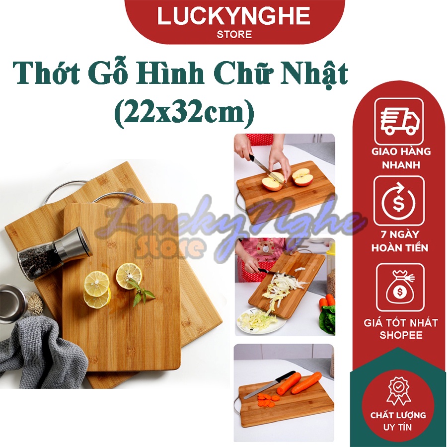 Thớt gỗ nhà bếp có khuy treo siêu bền đẹp thớt gỗ kháng khuẩn chống nấm mốc thớt gỗ hình chữ nhật Bamboo (22x32cm)