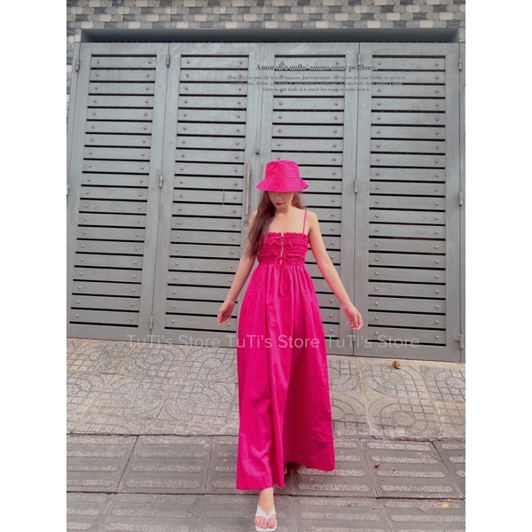 Đầm maxi nhún ngực DOLLY DRESS hồng cánh sen