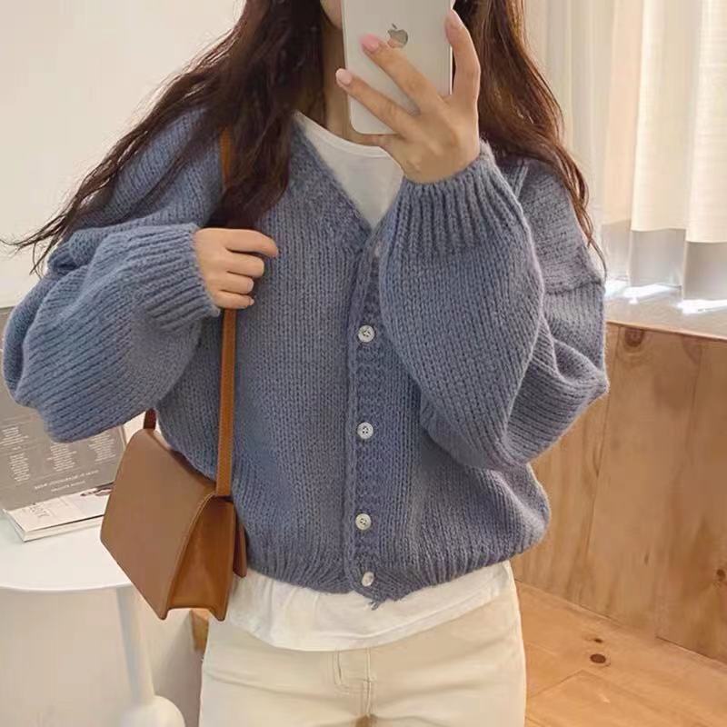 Áo Khoác Cardigan Dệt Kim Tay Dài Dáng Ngắn Phong Cách Retro Hợp Thời Trang
