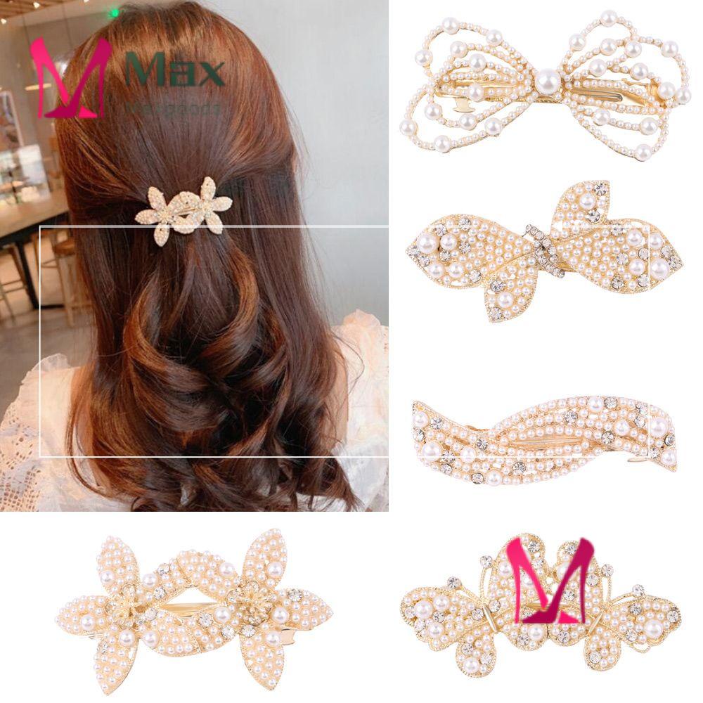 Kẹp tóc hình bướm đính ngọc trai nhân tạo phong cách Hàn Quốc