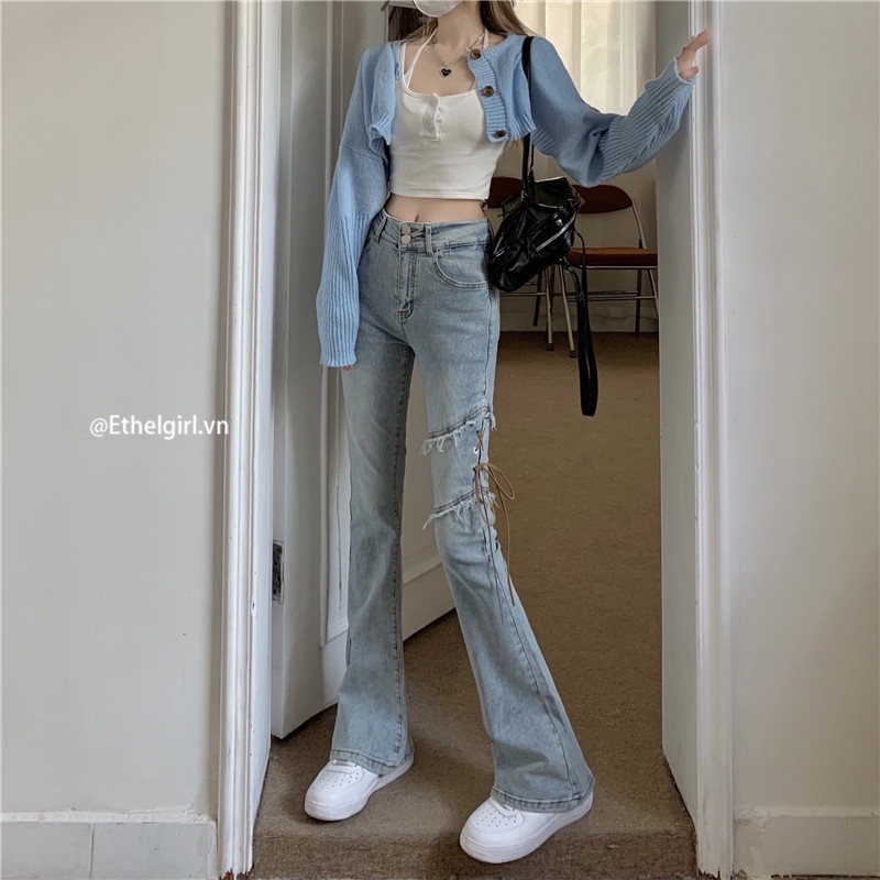 Quần jeans Dài Ống Loe Thời Trang Dành Cho Nữ