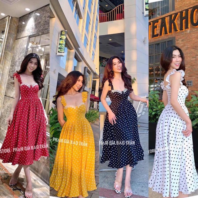 Đầm Maxi Chấm Bi Viền Ren
