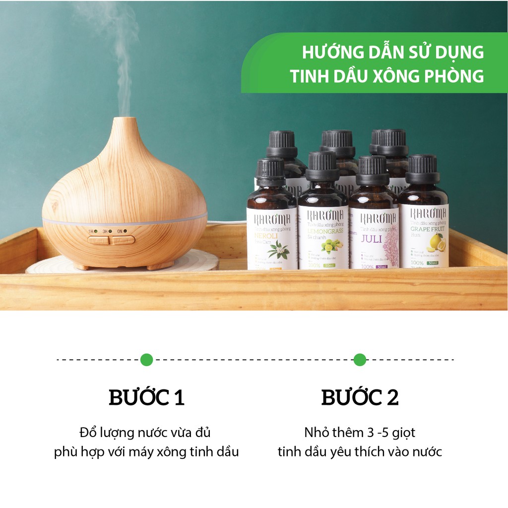 Tinh Dầu Xông Phòng  Sả Chanh Nguyên Chất Giúp Đuổi Muỗi, Thanh Lọc Không Khí, Giảm Stress KAROMA 50ml - 100ml (Chai)