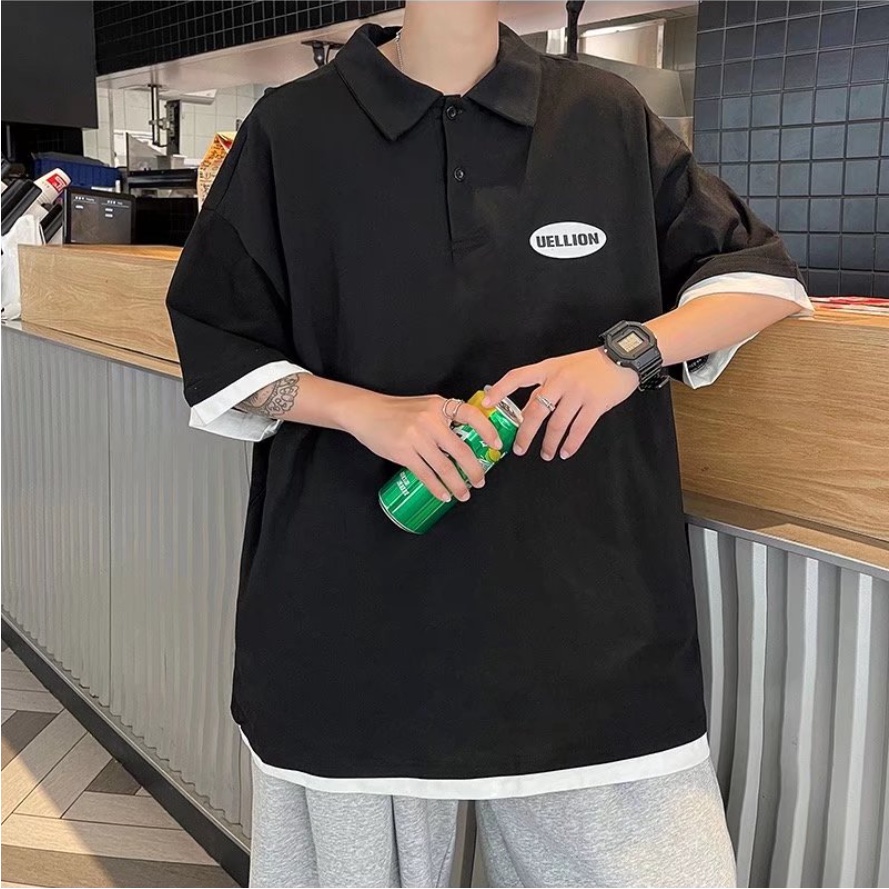 Áo Thun Polo nam Dáng Rộng In Chữ Đơn Giản áo polo nam Thời Trang áo phông polo nam phong cách Hàn Quốc áo thun có cổ Nam Nữ