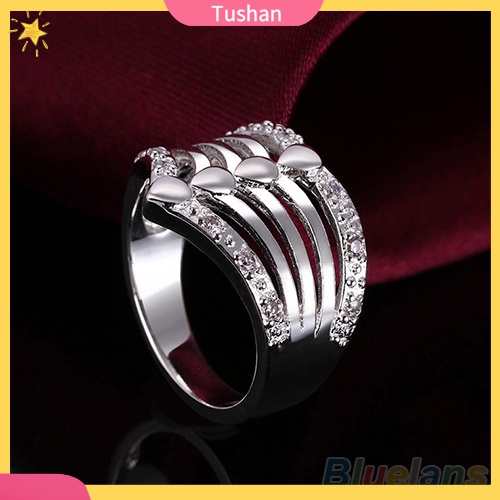 Nhẫn mạ bạc dạng lưới đính đá tush _