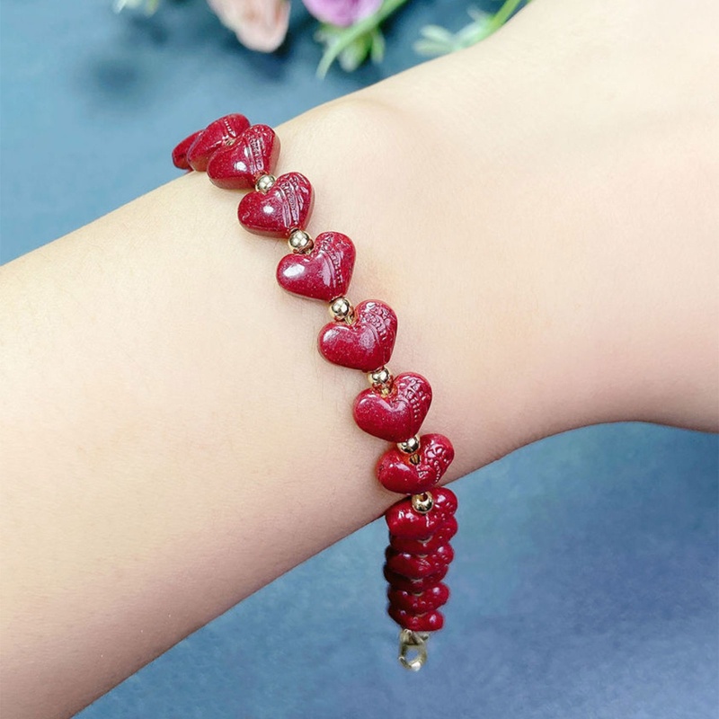 Vòng Tay Chuỗi Hạt Hình Trái Tim Màu Tím / Vàng Tự Nhiên