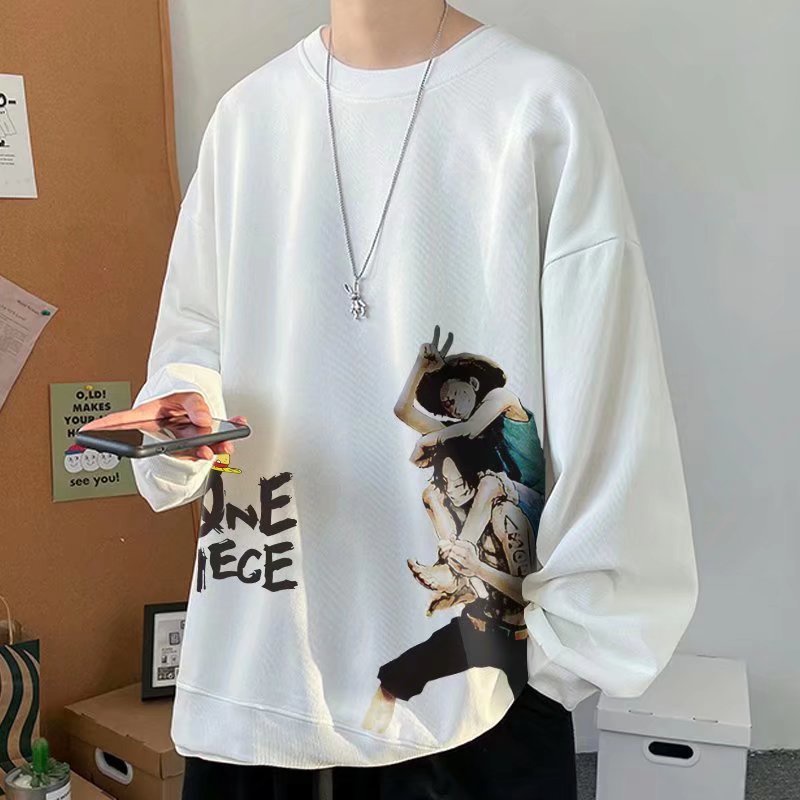 Áo Sweater Tay Dài Cổ Tròn Dáng Rộng In Hình Luffy Và Ace Phong Cách Hip hop Thời Trang Cho Nam Giới Size M-8XL