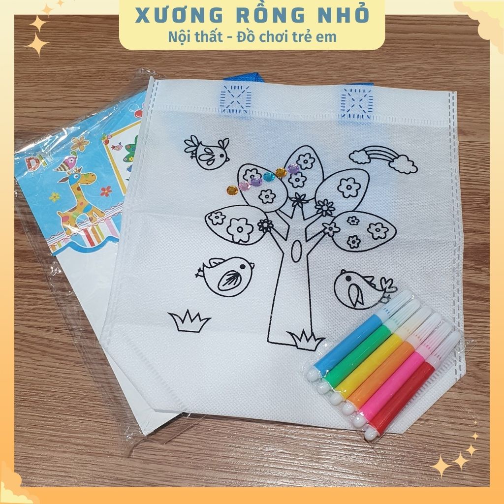 Túi vải canvas tô màu tặng kèm màu - hoạt động nghệ thuật Montessori - DIY cho bé thỏa sức sáng tạo