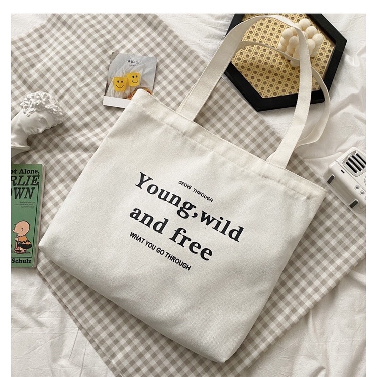 Túi tote có ngăn phụ và khóa kéo Sollle, vải canvas phong cách Hàn Quốc