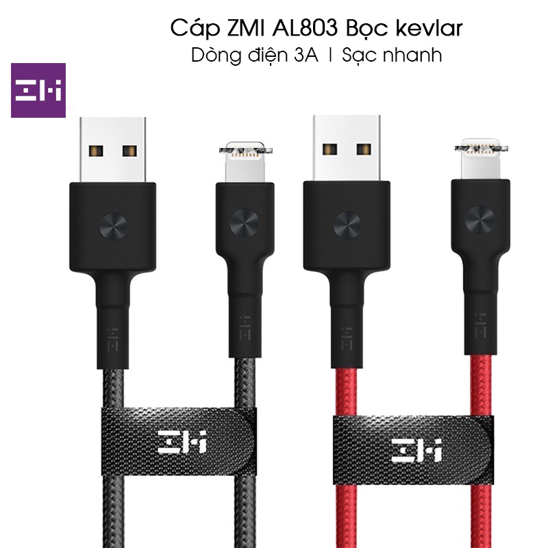 Cáp lightning ZMI AL803/ AL805 - Dài 1m - Đen/ Đỏ