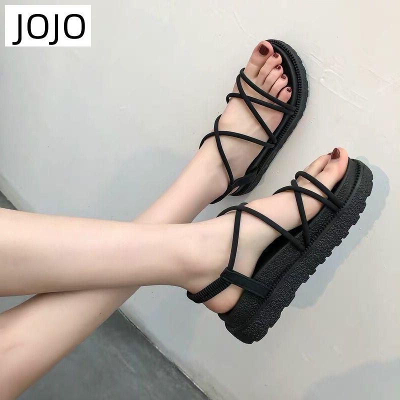 Giày Sandal Thắt Dây Đế Bằng Phong Cách La Mã Thời Trang Đi Biển Mùa Hè Hàng Mới Dành Cho Bạn Nữ