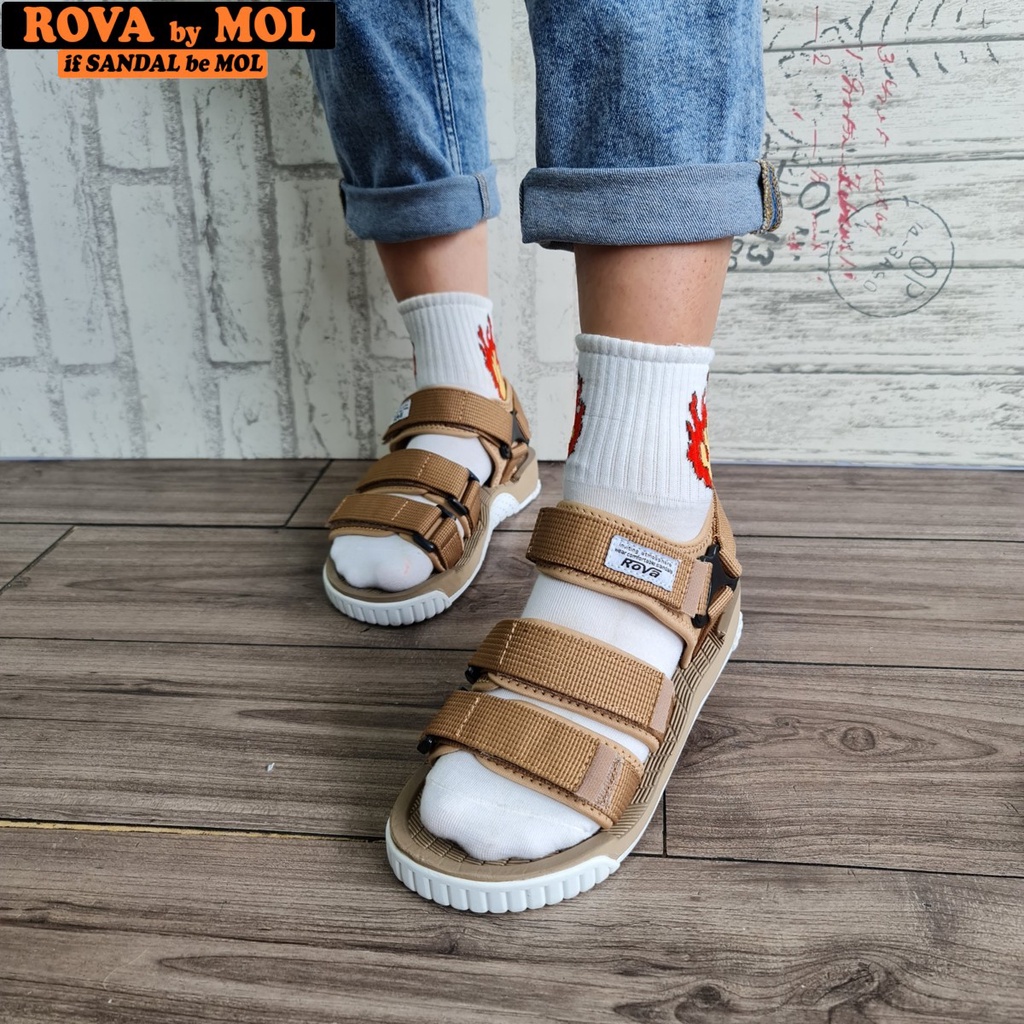 Giày sandal couple nam nữ 3 quai ngang hiệu Rova RV183G