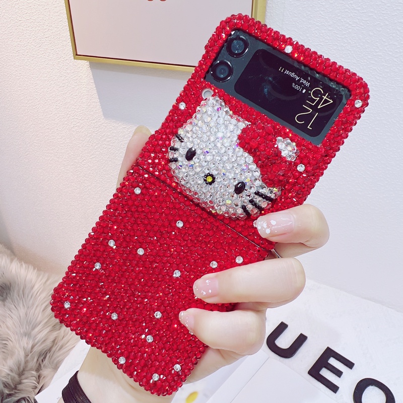 Ốp Điện Thoại Hình Mèo Hello Kitty Đính Đá 3D DIY Cho Samsung Galaxy Z Flip 2 1 4G 4 3 5G