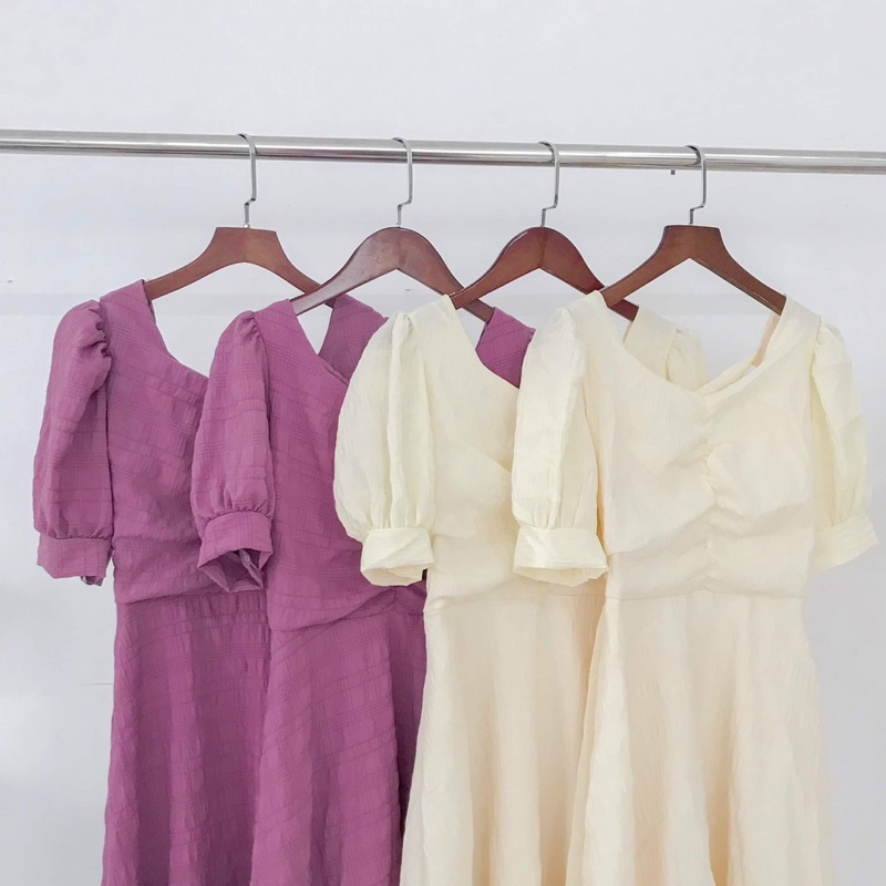 Đầm tiểu thư ullzzang hàn quốc hở lưng 2 màu trắng tím tay phồng dáng ngắn dài maxi váy xinh dự tiệc trễ vai | BigBuy360 - bigbuy360.vn