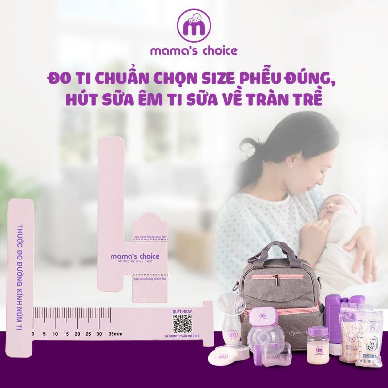 Thước đo ti Mama's Choice, xác định đường kính núm ti mẹ, giúp mẹ chọn được size phễu phù hợp khi hút sữa