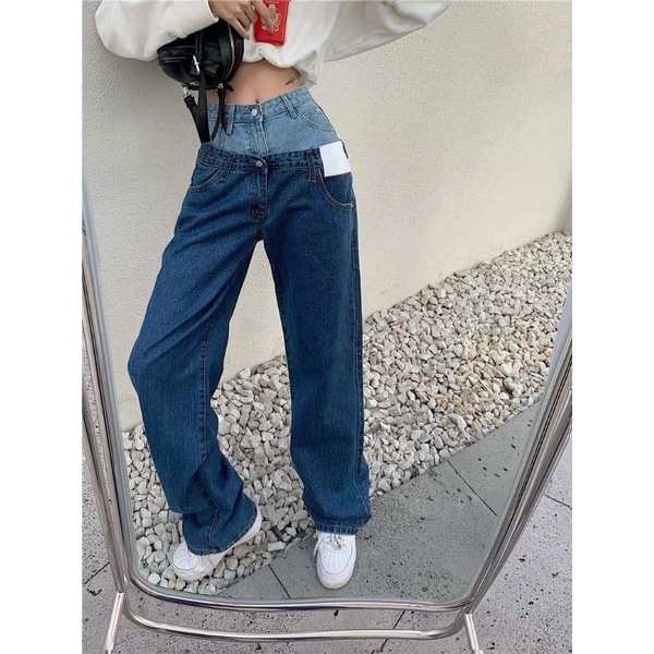 Quần jeans ống suông 2 cạp thiết kế độc đáo ( CHÍNH CHỦ)