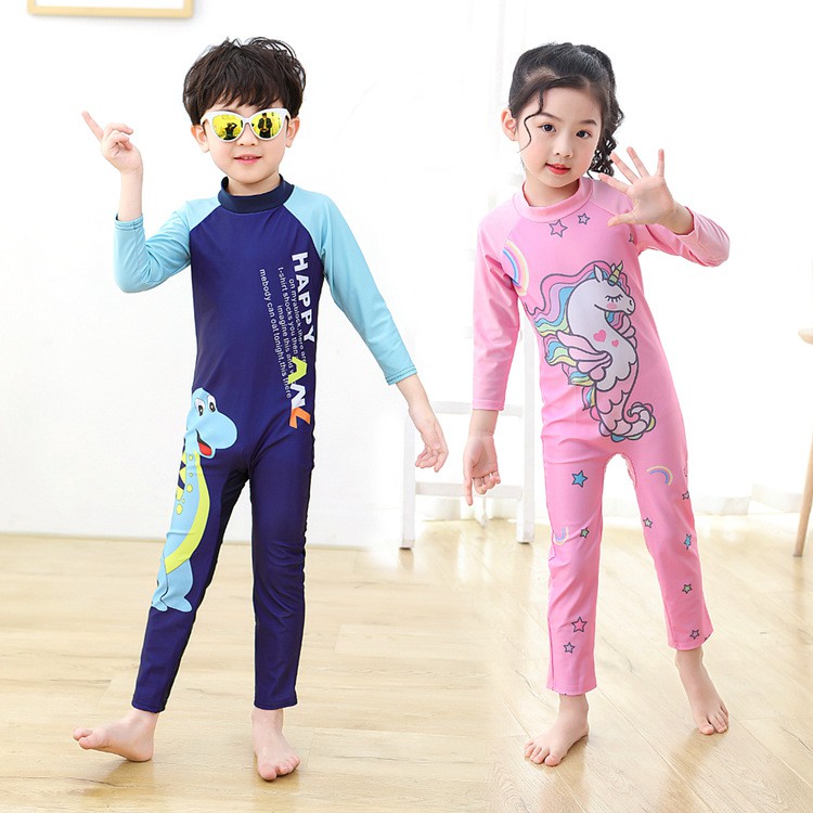 S3D8 quần áo tắm liền thân dài tay cho bé trai và bé gái in nhân vật hoạt hình hàng order chất lượng cao