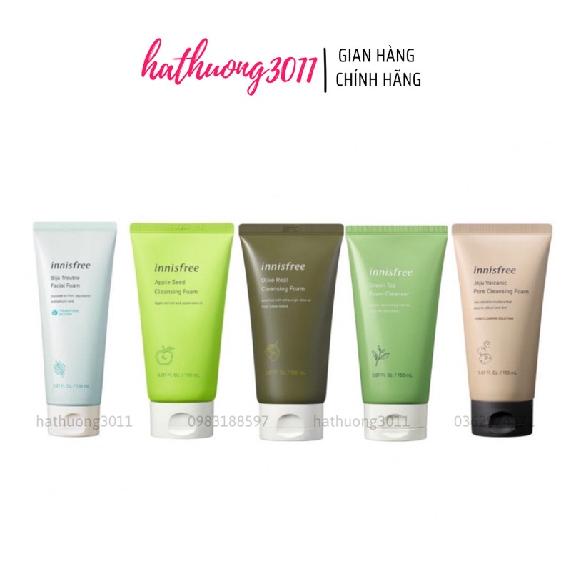 Sữa rửa mặt Innisfee trà xanh, táo xanh, olive, tro núi lửa, bija