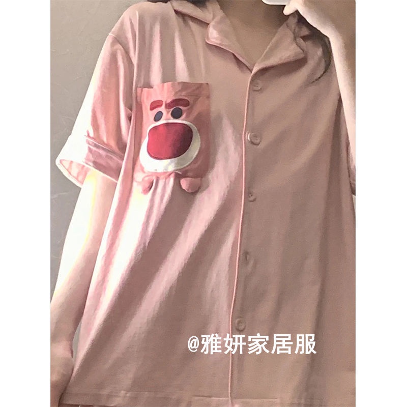 Bộ đồ ngủ FDS dáng ngắn họa tiết gấu dâu tây phong cách Hàn Quốc dễ thương thời trang cho nữ