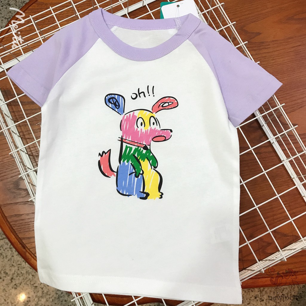 Áo Thun Tay Ngắn Họa Tiết Hoạt Hình Phong Cách Hàn Quốc Cho Bé Gái