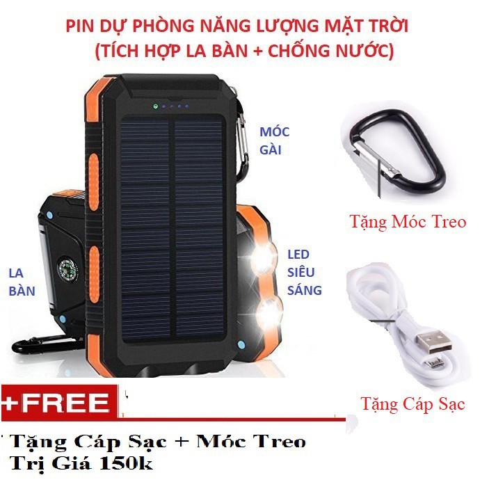 Sạc dự phòng năng lượng mặt trời không thấm nước 10000mAh có đèn LED Suy tín