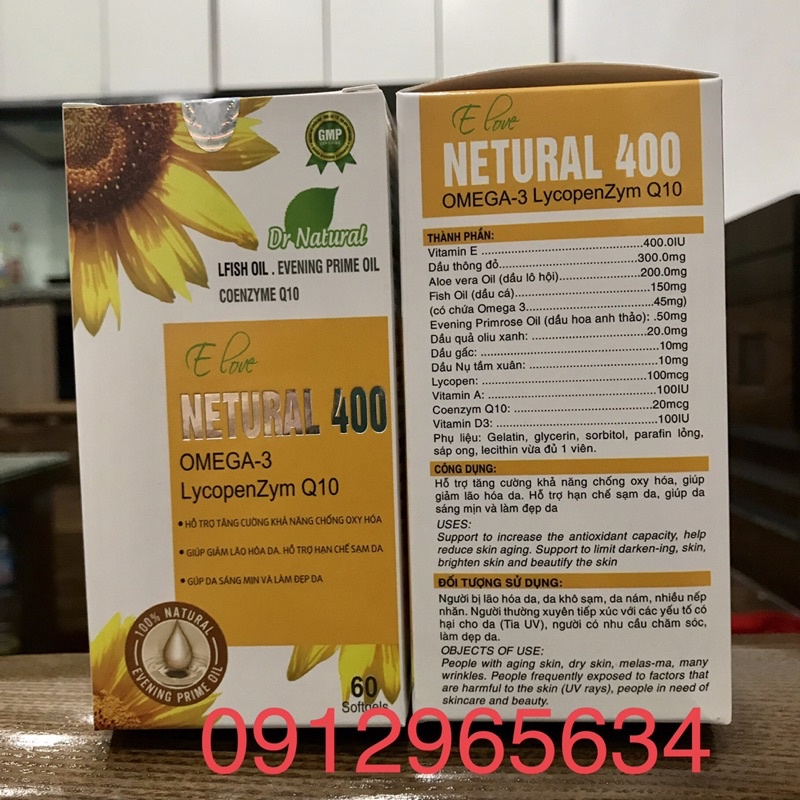 Viên uống vitamin E Netural 400 tinh dầu hoa anh thảo – hỗ trợ chức năng sinh sản, bổ trứng, đẹp da, ngăn lão hoá 60v