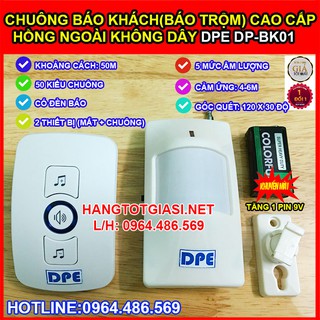Chuông báo khách, báo động chống trộm hồng ngoại không dây cao cấp DPE DP-BK01