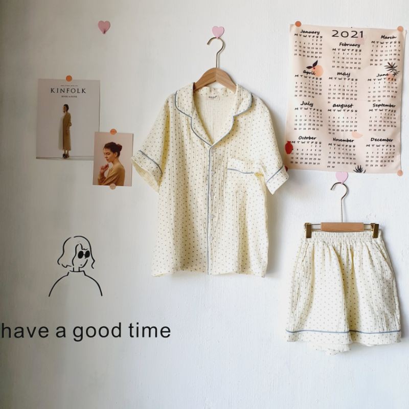Pyjama muslin bông xanh