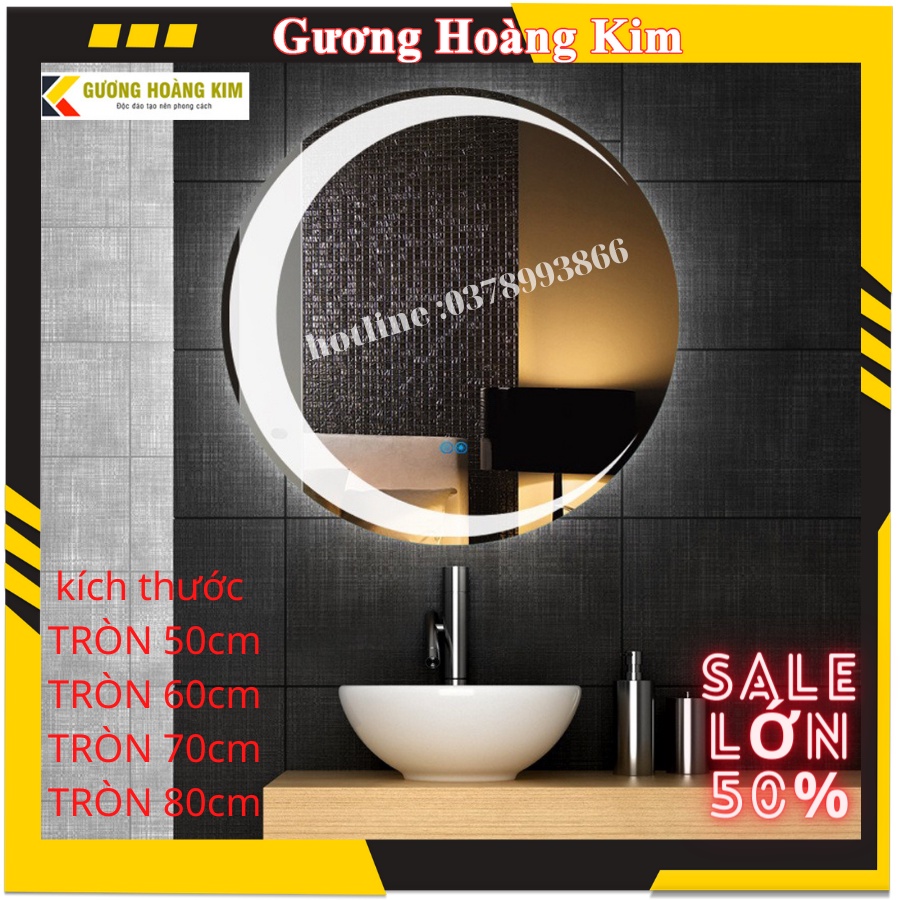 gương tròn treo tường bàn trang điểm nhà tắm kích thước D60 có đèn led cảm ứng thông minh cao cấp- guonghoangkim