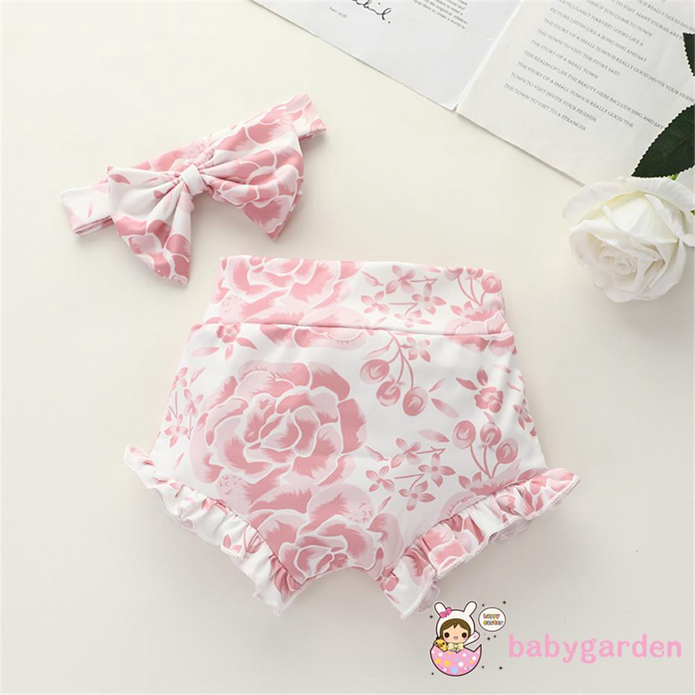 Bộ Quần Short + Băng Buộc Đầu Cho Bé Gái 0-18 Tháng Tuổi