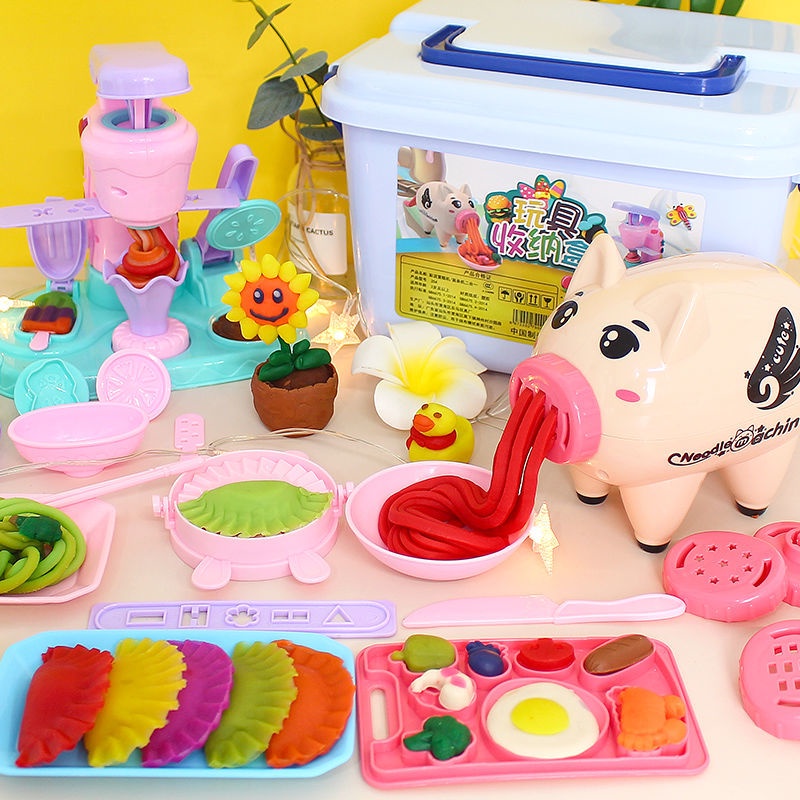 Máy làm mì plasticine | Bộ dụng cụ làm kem | Non-toxic khuôn đất sét màu | Đồ chơi puzzle girl