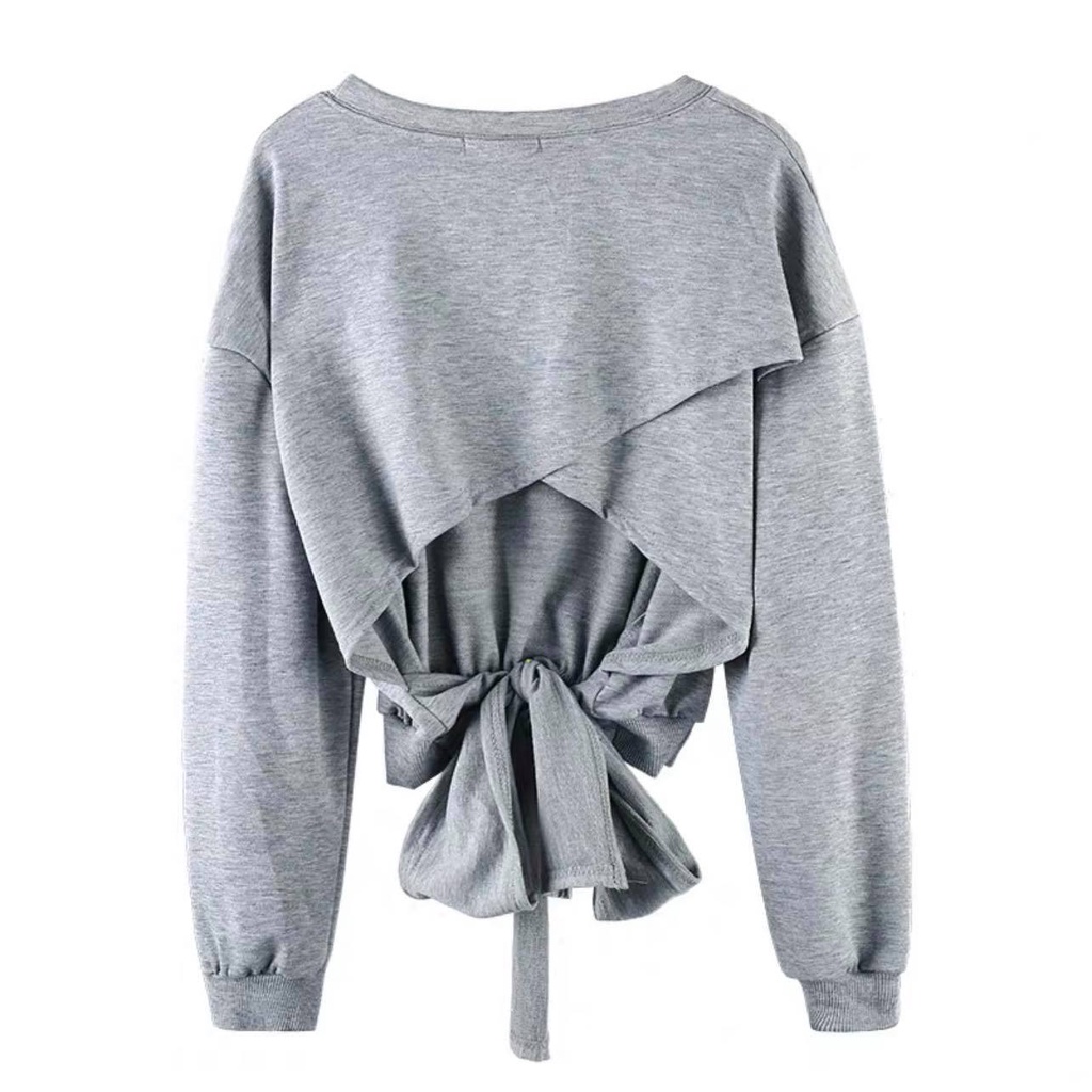 Áo Thun Dài Tay Thắt Nơ Lưng Xinh Xắn Cho Nữ