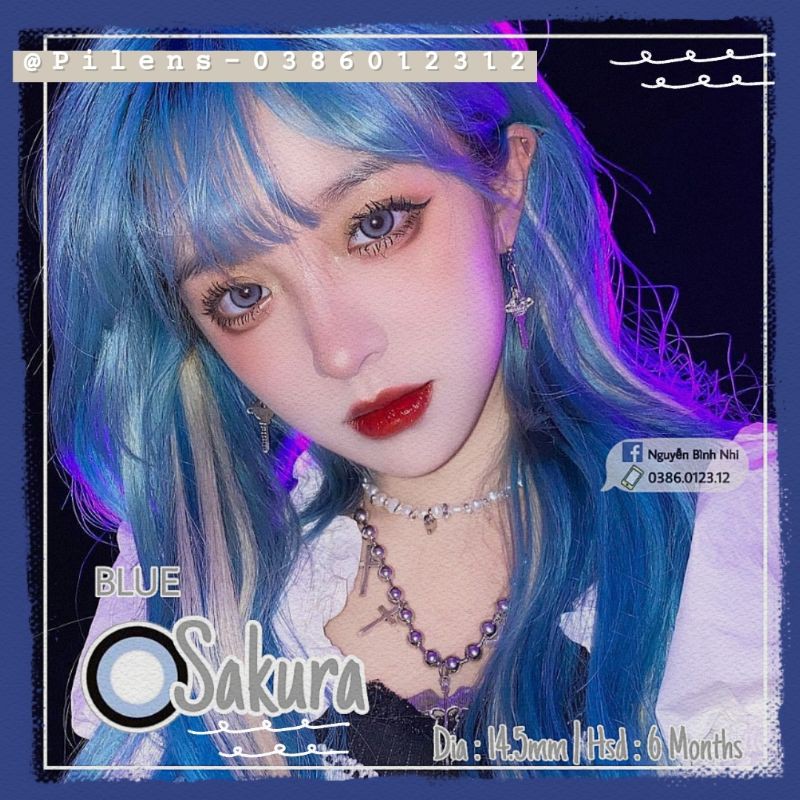 🌧 𝐿𝑒𝑛𝑠 𝑆𝑎𝑘𝑢𝑟𝑎 𝐵𝑙𝑢𝑒 - Xanh tây giãn to makeup cosplay  siêu xinh 🎀